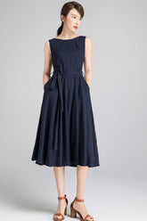 Sleeveless Linen Midi Dress